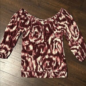 Women's Off-Shoulder Maroon and White Top